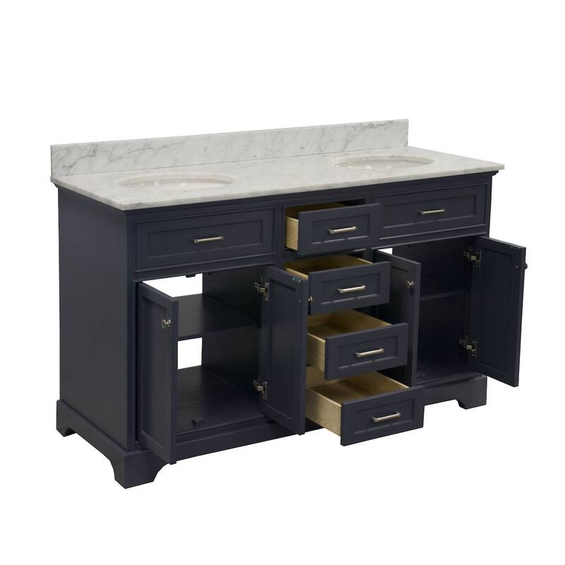 KitchenBathCollection Aria 60" Double Bathroom Vanity with Carrara Marble Top