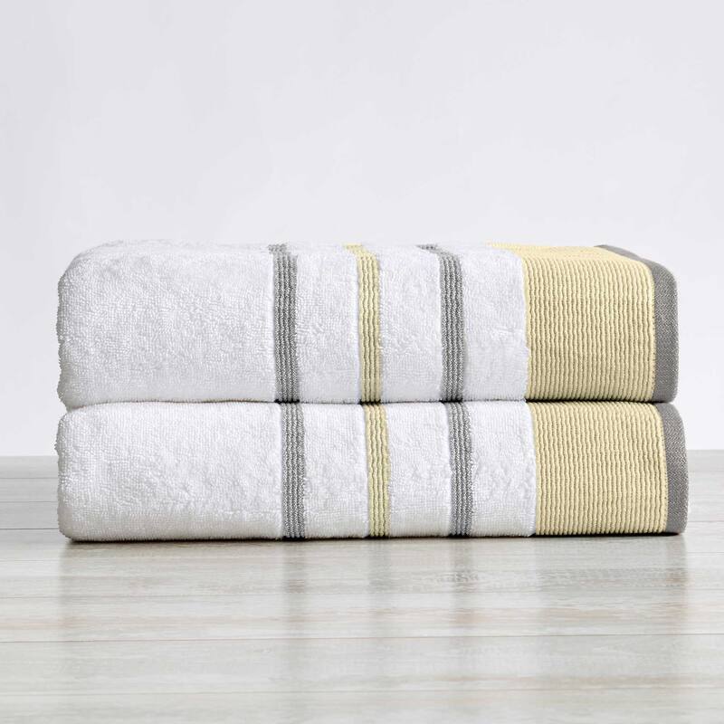 Linery & Co. Luxury Cotton Decorative Towel Set. - Bath Towel (Pack of 4) - Gold / Grey.