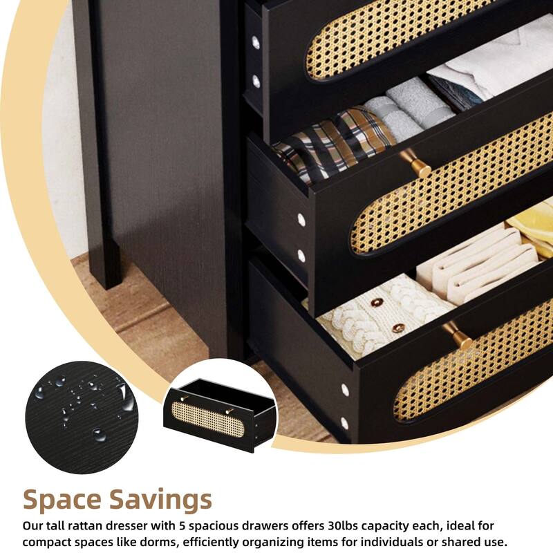 Moasis 5 Drawer Rattan Dresser