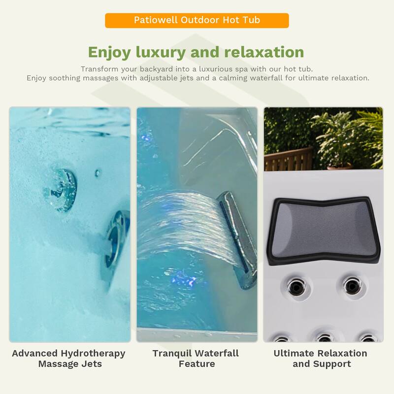 Patiowell 4-Person 41 Jets Hot Tub with Digital Control System-The Fresh Water System and LED Lighting-Intelligent