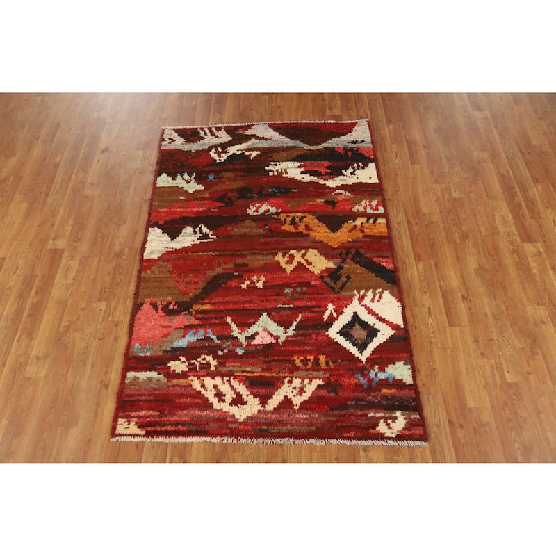 Red Moroccan Oriental Rug Hand-Knotted Wool Carpet - 3'8" x 6'0"