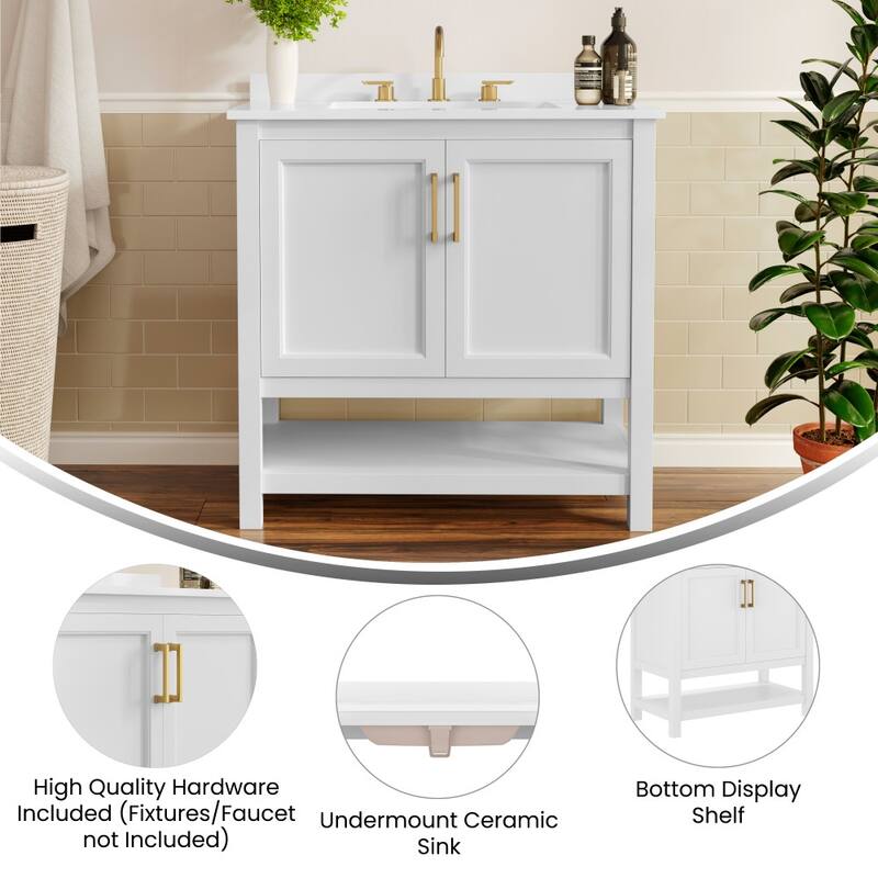 Bathroom Vanity with Undermount Sink and Open Storage Shelf