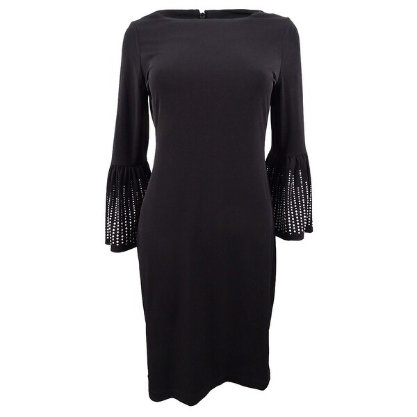 calvin klein embellished bell sleeve sheath dress