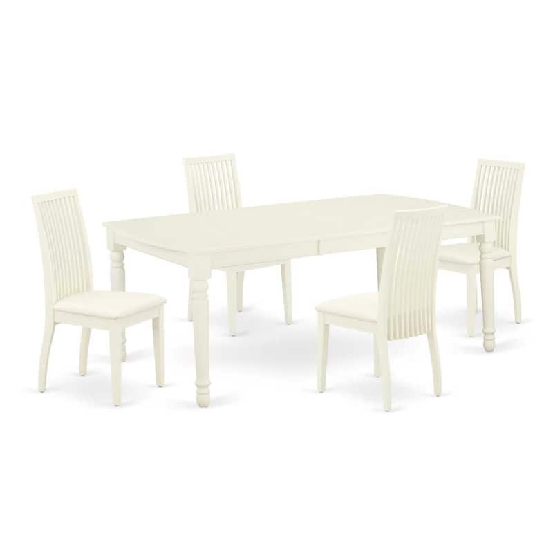 5-Piece Dining Set - Rectangle Table & 4 Linen Chairs - White Finish