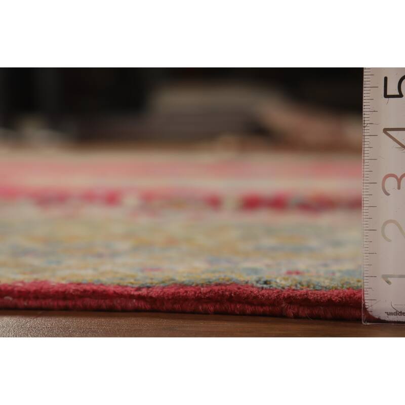 Hand Knotted Oriental 100% Wool Carpet Traditional Floral Pink Kerman Area Rug - 11' 11'' X 8' 6''