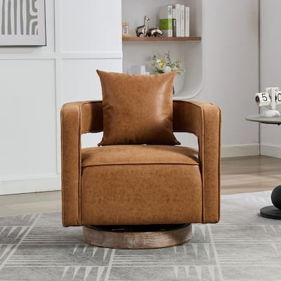 Modern PU Accent Chair Sofa Chair with Wide Seat & Curved Back, Swivel Open Back Barrel Chair Lounge Chair