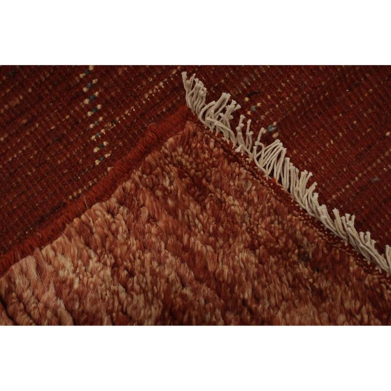 Hand Knotted Oriental 100% Wool Carpet Modern Geometric Oranges & Rust Moroccan Area Rug - 9' 10'' X 6' 8''