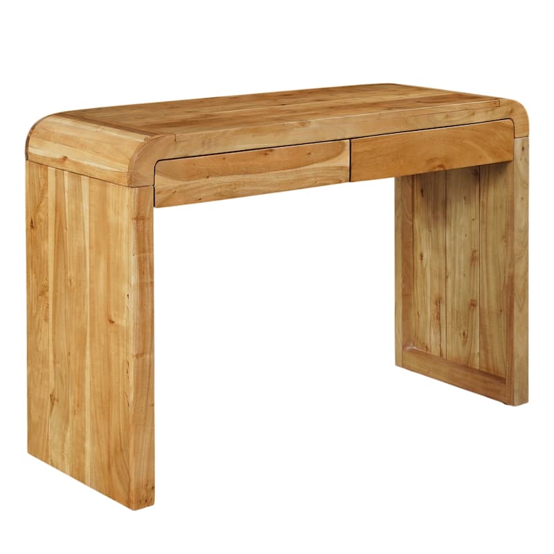 Arlow Console Table 43" Wide Top Handcrafted Natural Brown Acacia Wood Dual Drawer Storage