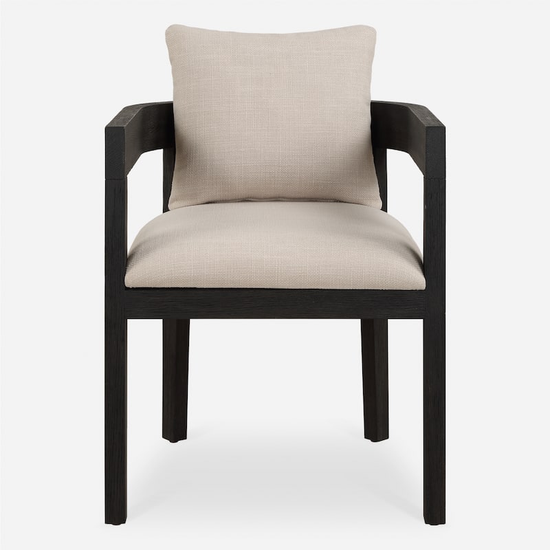 Solid Open Back Dining Chair with Armrest - 27" - Beige and Black