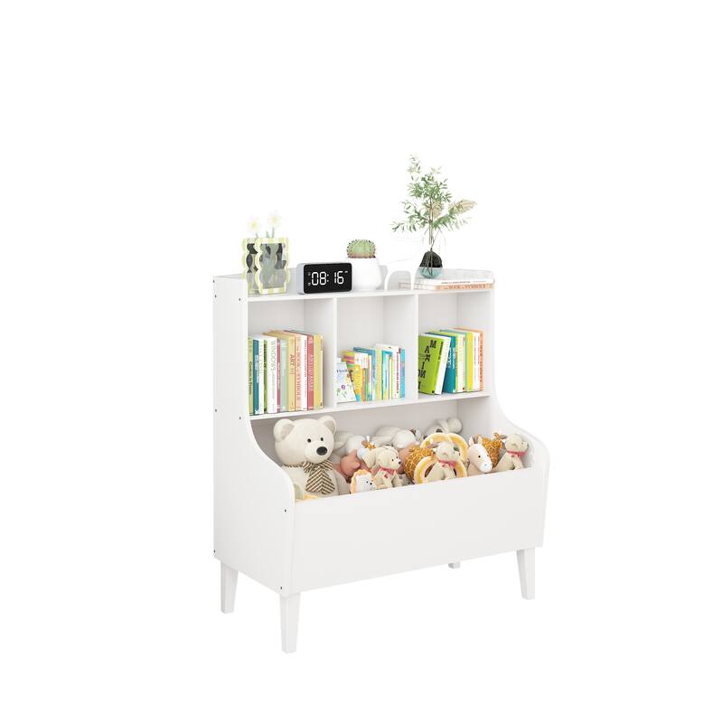 Wood Kids Bookshelf, Toy Storage Organizer, Large Market Bin Cubby - 30.3" wide x 15.7" deep x 36.2" high
