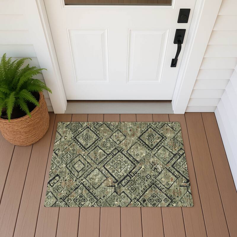 Machine Washable Indoor/ Outdoor Global Andes Chantille Rug - Olive - 1'8" x 2'6"