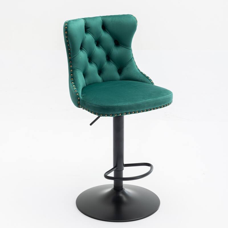 Swivel Bar Stools Set of 2, Adjustable Counter Height Upholstered Barstools with Nailheads Trim, Button Tufted Back and Footrest