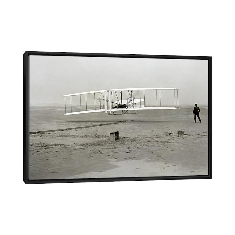 iCanvas "The Wright Brothers - First Flight" by Kitty Hawk Framed Canvas Print - Black - 26x40
