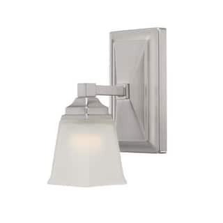5"w 1-Light LED Bath Vanity Light Brushed Nickel Finish with White Square Glass Shade