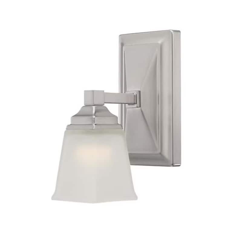 5"w 1-Light LED Bath Vanity Light Brushed Nickel Finish with White Square Glass Shade - Brushed Nickel
