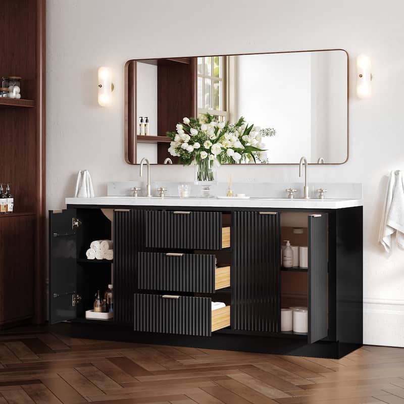 Ariel P72DCQRVO Milan 72" Free Standing Double Basin Vanity Set with