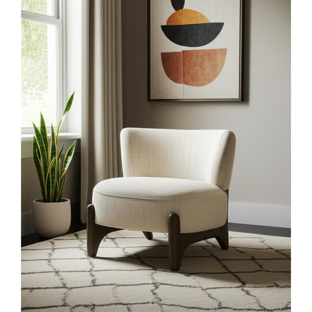 HomeRoots 29" Cream and Dark Brown Upholstery and Solid Wood Slipper Chair - 29.13 in. x 27.55 in. x 26.97 in.