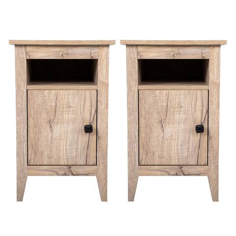 2-Tier Wood Nightstand End Table with Cabinet Shelf(Set of 2)
