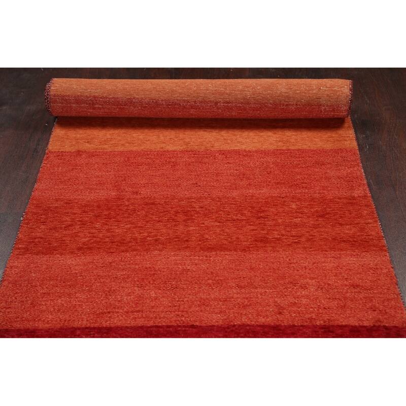 Striped Contemporary Oriental Gabbeh Kashkoli Wool Runner Rug Handmade - 3'1" x 15'7"