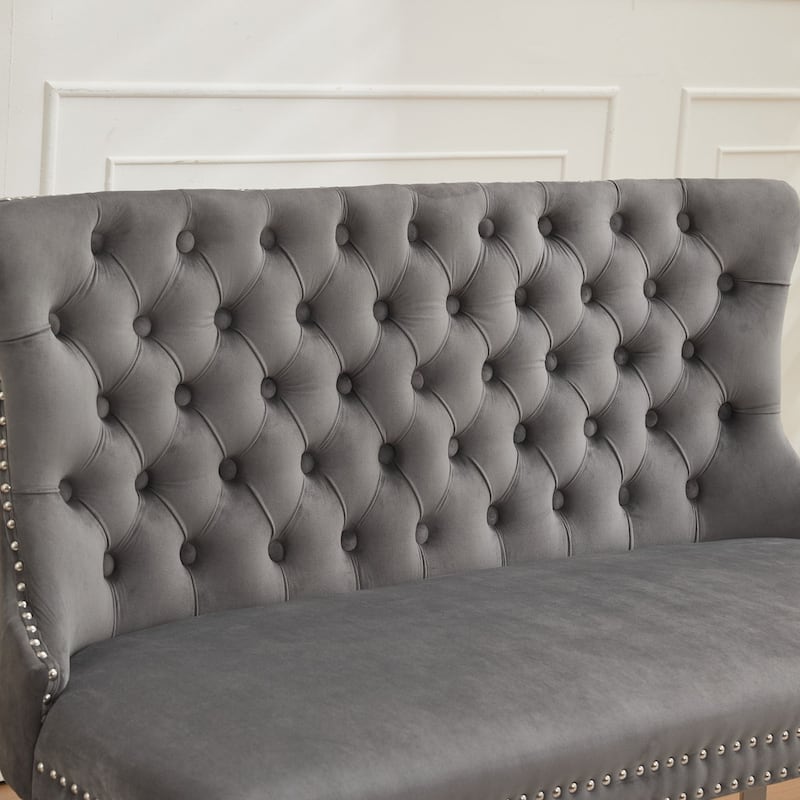 Velvet Double Dining Loveseat Bench, Kitchen & Dining Seating, 2-Seat Tufted Bench w/Handmade Buttons, Wing Back