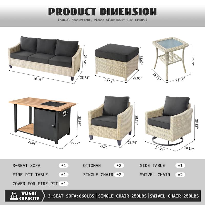 HOOOWOOO 9-piece Wicker Rattan Outdoor Furniture Set Swivel Rocking Chair Set