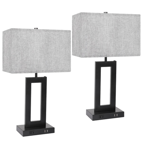 22" Gray USB Table Lamp Set With Touch Control - 2 Pack - Gray/Black