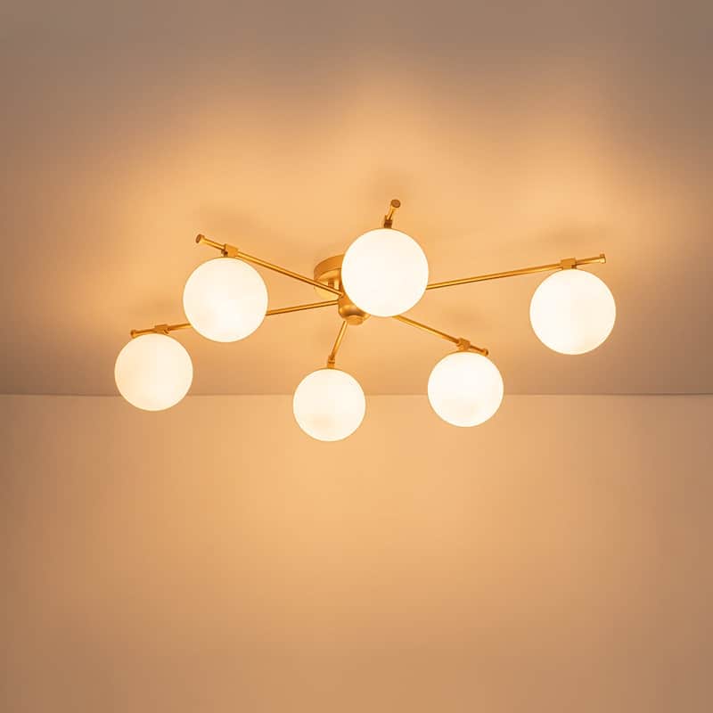 Mid-Century 6-Light Opal Glass Linear Sputnik Ceiling Light 35.4in