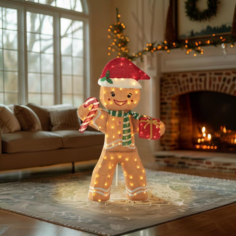 VEIKOUS 5 ft. Gingerbread Man Stake Christmas Holiday Decoration with Warm White LED