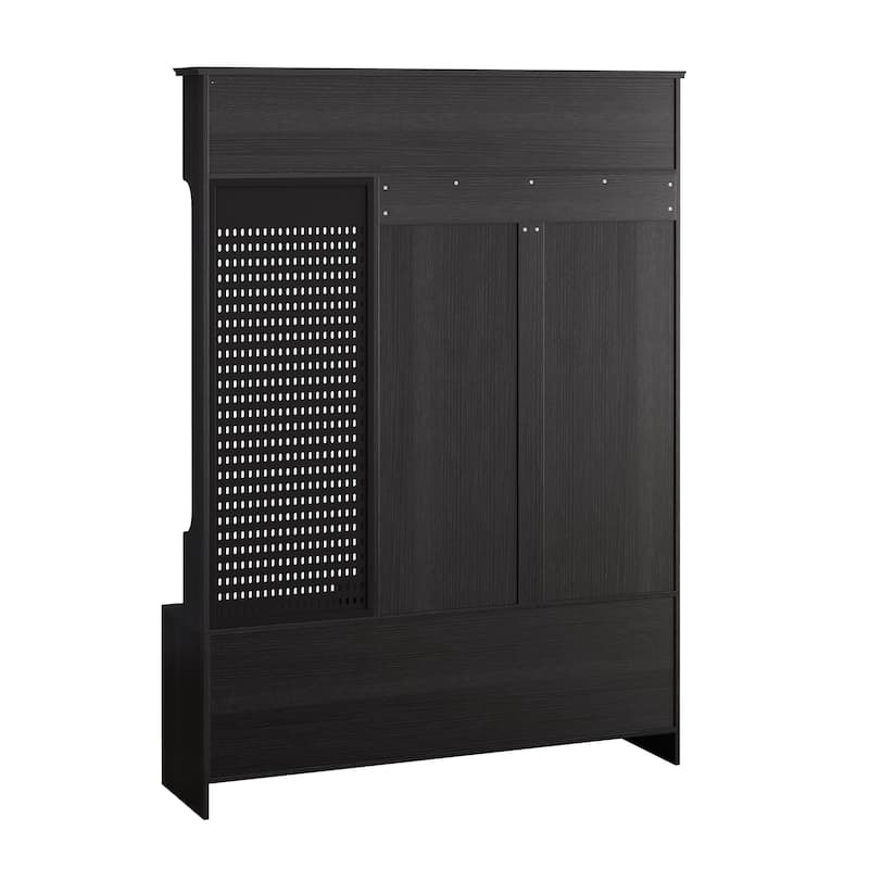 Versatile Hallway Hall Tree with Removable Linen-Cushioned Bench,Coat Rack,Ample Storage Shelves,and Customizable DIY Pegboard