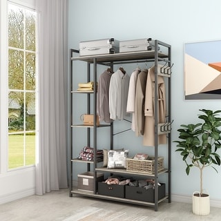 Free-Standing Closet Organizer with Storage Box & Side Hook, Portable ...