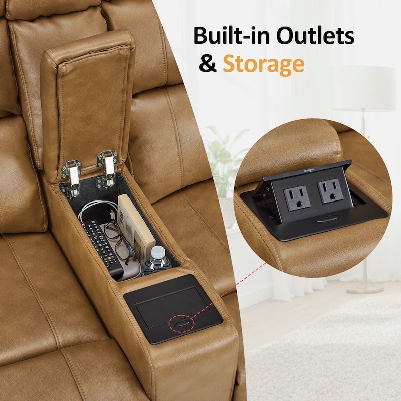 MCombo 62.6'' RV Recliner Loveseat Sofa with Console, Zero Wall Hugger Power Loveseat Recliner with USB Charge Ports, Outlet