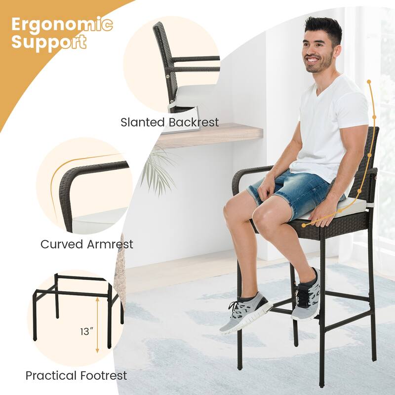 Gymax 4PCS Patio PE Wicker Bar Chairs Counter Height Barstools With