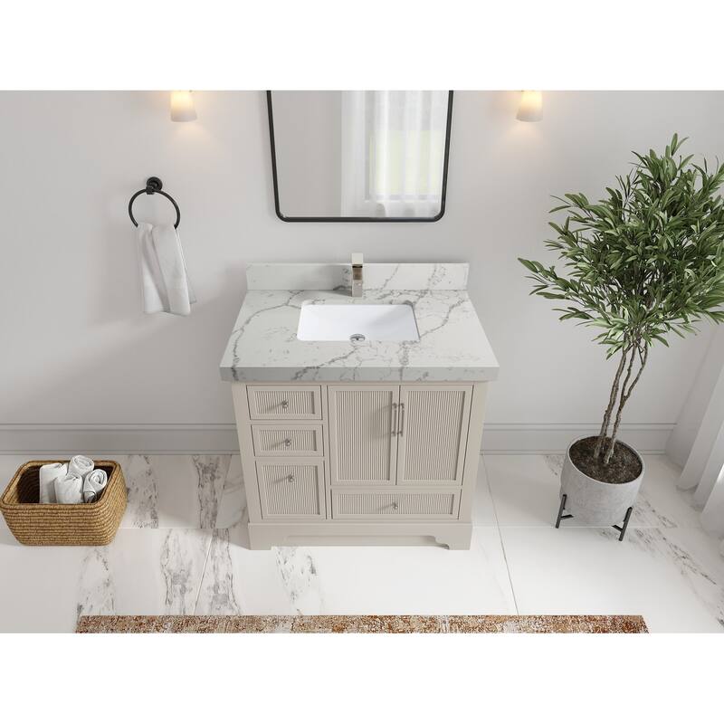 Willow Collections 36 in. W x 22 in. D Alys Center Sink Right Bathroom Vanity with Countertop - 2"Venatino Quartz - Fine Grain