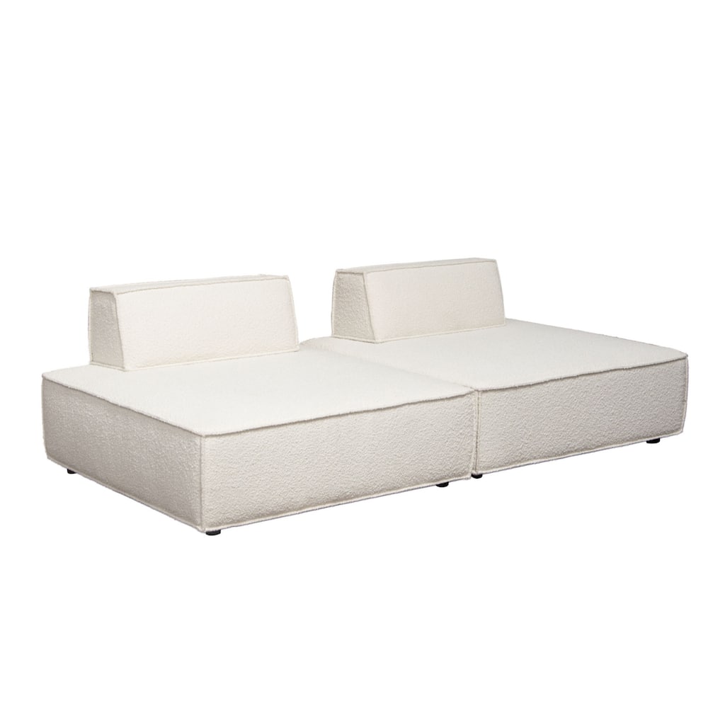Gada 2 Piece Square Lounger Chairs, Welt Trim Ivory Boucle, Solid Wood