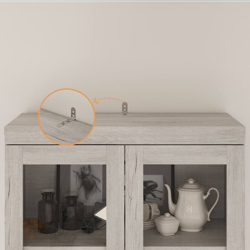 Bookcase Cabinet with Glass Doors and Drawers Multi-Purpose Storage Display Hutch for Living Room or Dining Room