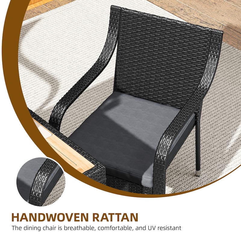 Moasis 5 PCS Outdoor Patio Dining Set Rattan Conversation Furniture Set Wooden Tabletop - 5 PCS