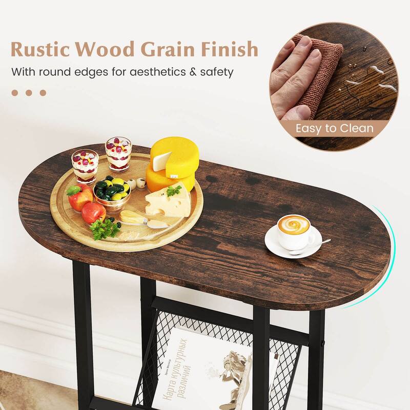 Costway 2-tier Side Table Oval Narrow End Table Nightstand Bedside - 23'' x 11'' x 25.5''