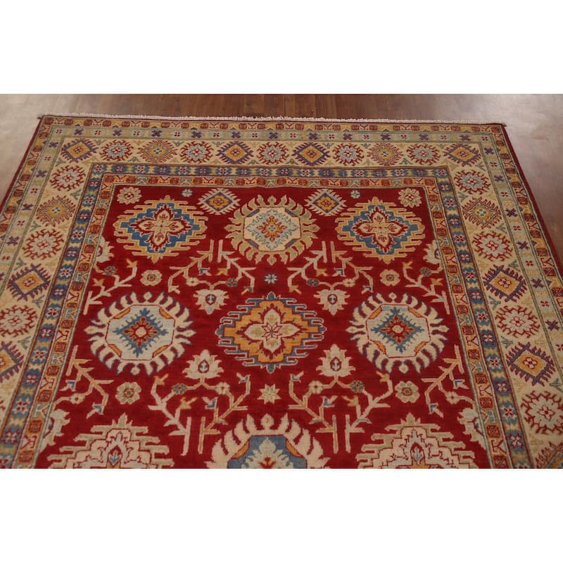 Red Kazak Oriental Area Rug Handmade Living Room Wool Carpet - 6'1" x 8'9"