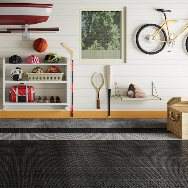 12 x 12 Inch Gray Interlocking Deck Tiles, Rosette Pattern Pack of 12