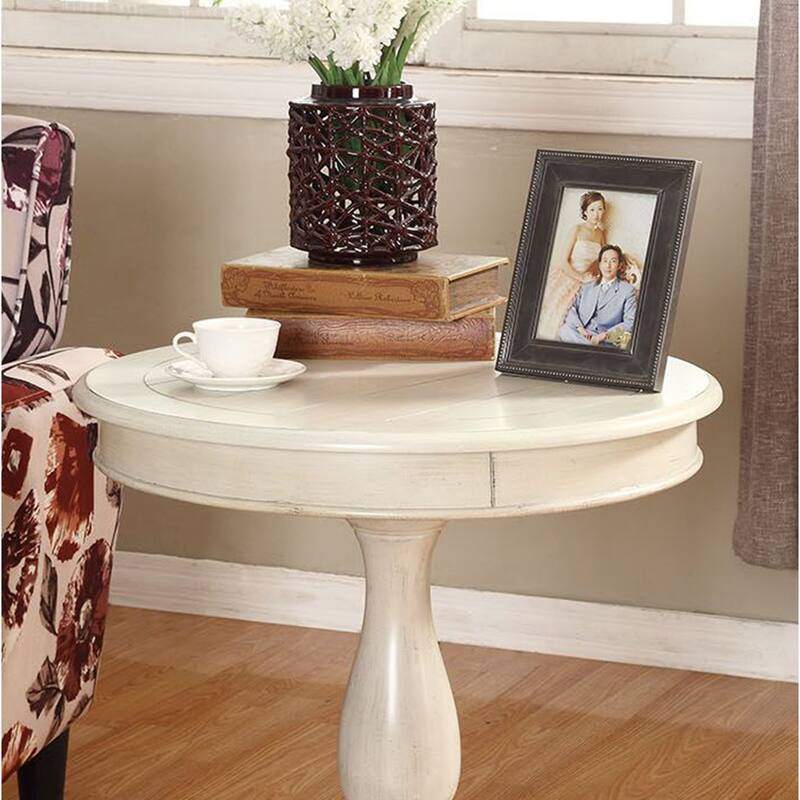 Transitional Round Wood Pedestal Side Table, Perfect for Living Room