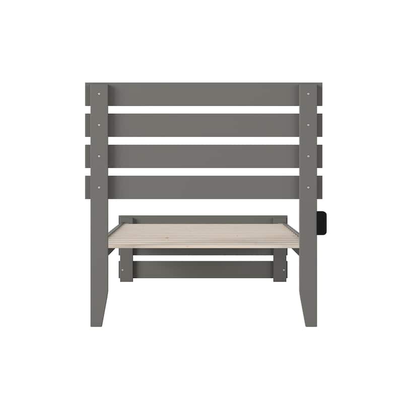 Modern Twin XL Bed with Footboard & USB Charger - Grey Solid Wood Platform Bed - 41.38"H