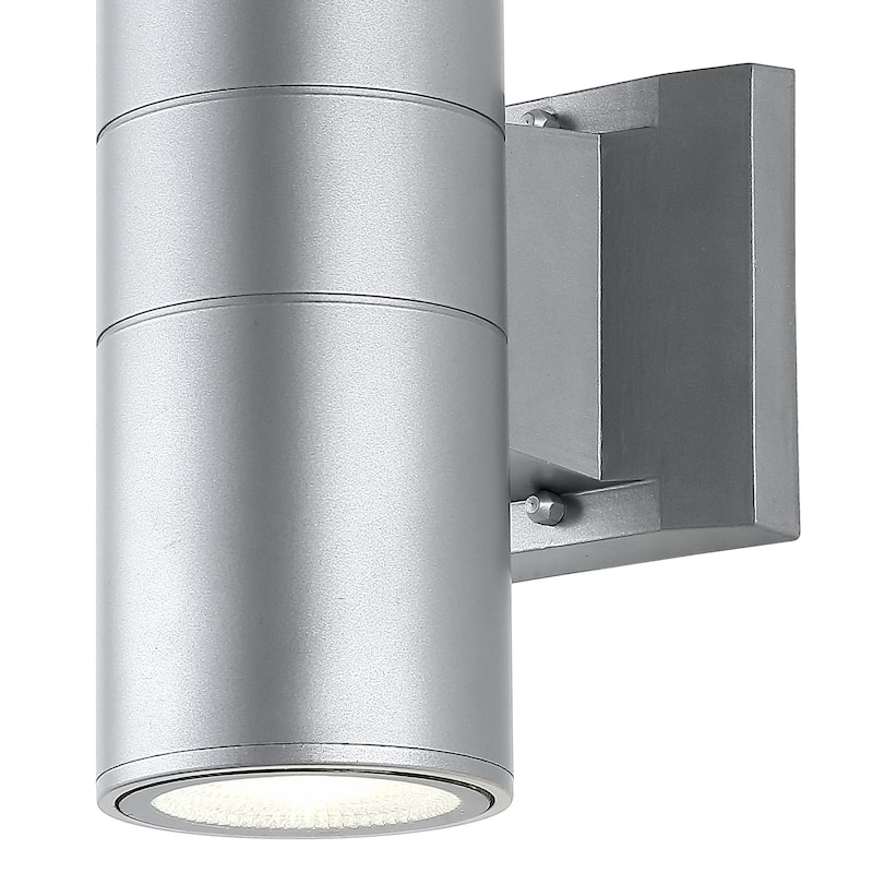 Lauren 2-Light Modern Midcentury Cylinder Outdoor Metal/Glass Integrated LED Wall Sconce with Uplight, by JONATHAN Y