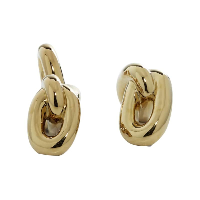Porcelain Ceramic Chain Decorative Sculpture - Set of 2 Gold, Silver - CosmoLiving by Cosmopolitan