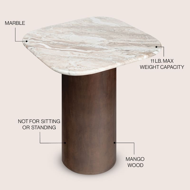 Kaito 18" Round Marble/Wood Accent Table - 15.75L x 15.75W x 18H