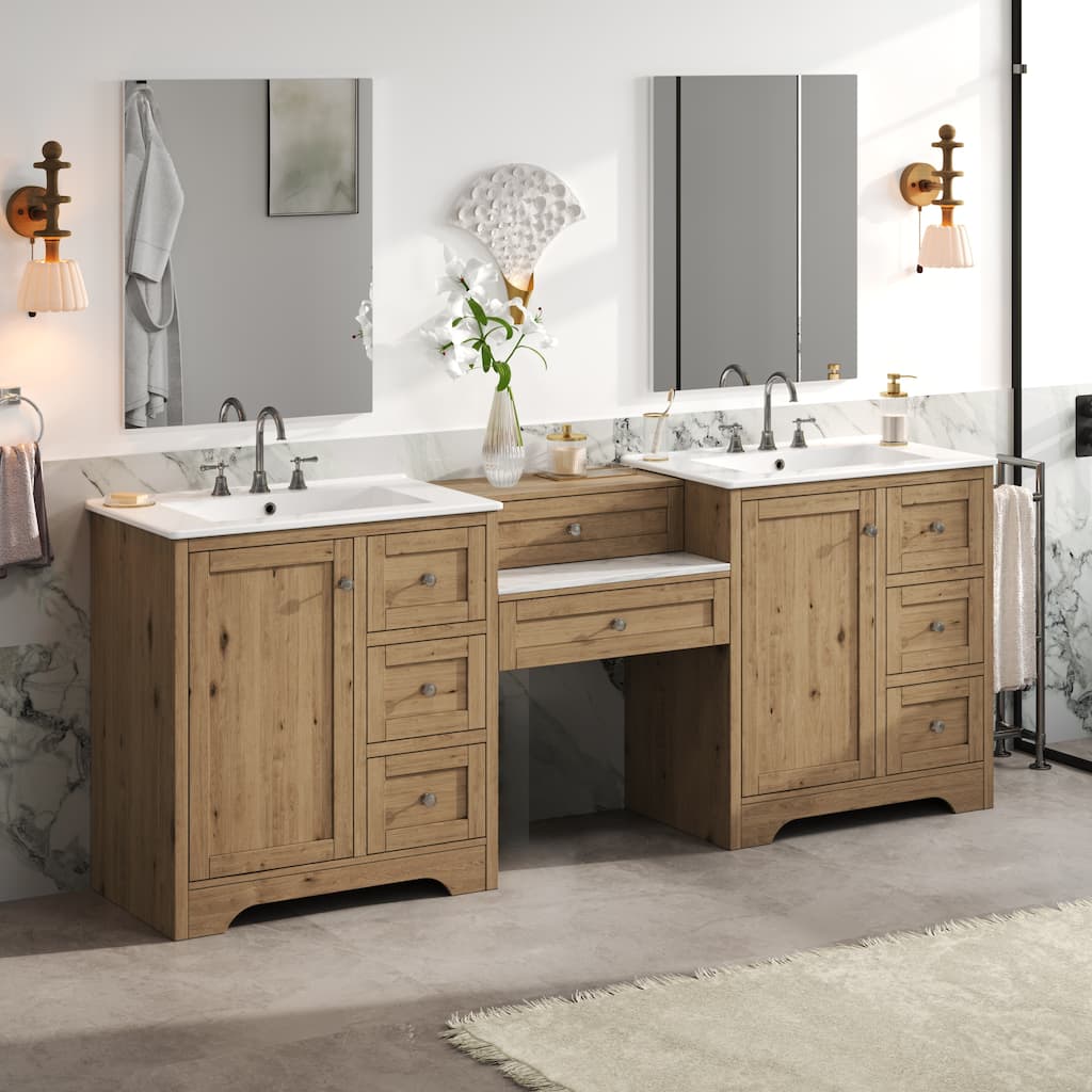 Christopher Knight Home - Wooden 84 Inches Double Sink Bathroom Vanity (Separate Sink) with Engineered Stone Countertop