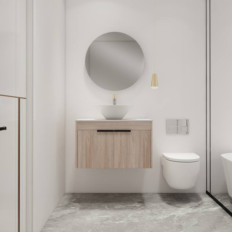 Malwee 24"/30" Floating Bathroom Vanity, Wall Mounted Bathroom Vanity with Ceramic Sink,Soft Close Doors
