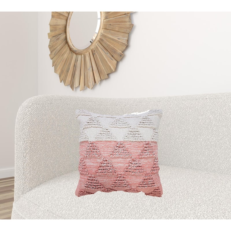 HomeRoots 20" X 20" Pink And Off-White 100% Cotton Geometric Zippered Pillow