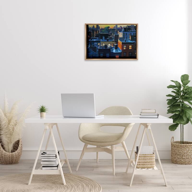 Stupell Cityscape with Distant Monster Framed Floater Canvas Wall Art Design By Keith Thomson