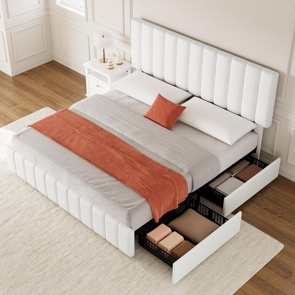 Bed Frame with 4 Storage Drawers and Adjustable Headboard - On