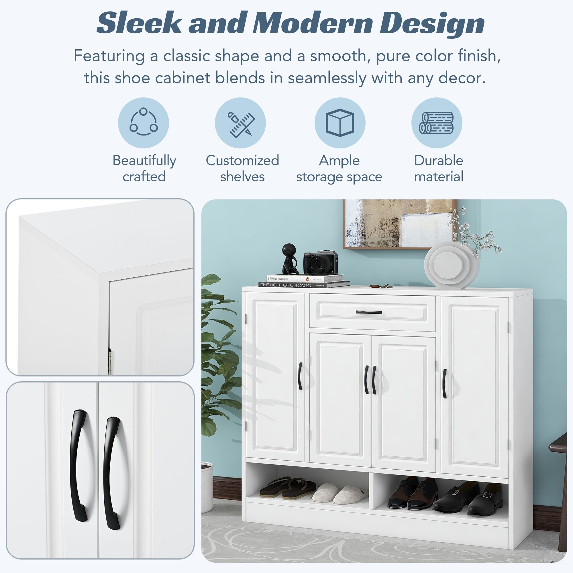 Sleek and Modern Shoe Cabinet with Adjustable Shelves On Sale
